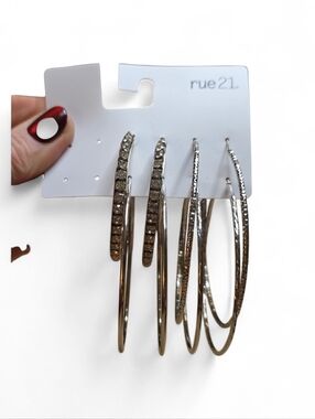 Rue21 Silver Mixed Hoop Earring Set with Rhinestones